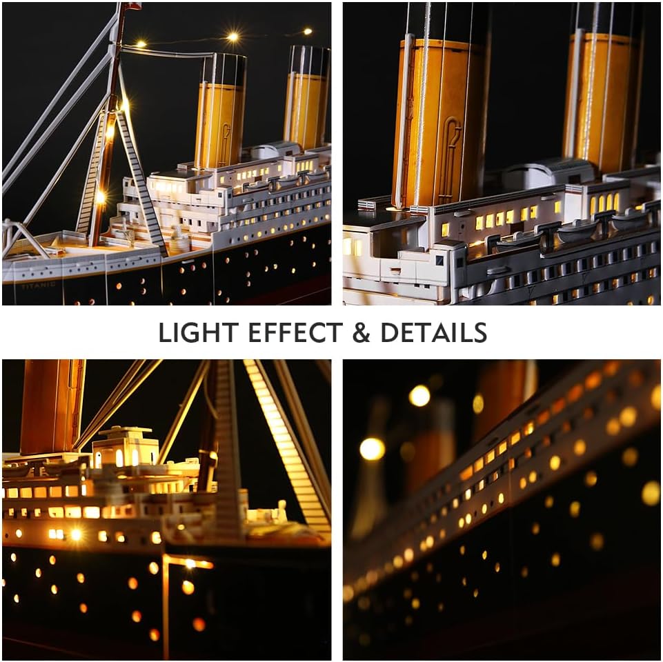 CubicFun Titanic 3D LED Puzzles for Adults 266 Pieces,Titanic Toys for Teens, Home Decor Birthday Gifts Adults Easter Gift